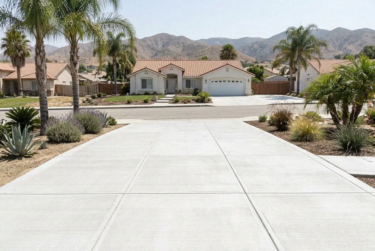 New concrete driveway at a 1950s home in south Fontana