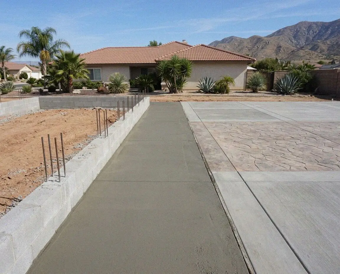 Tied rebar in an open footing trench at a Fontana build