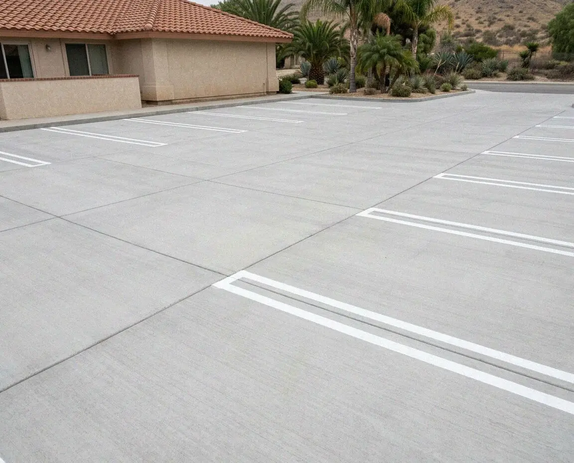 A concrete parking lot and truck apron at a Fontana distribution yard